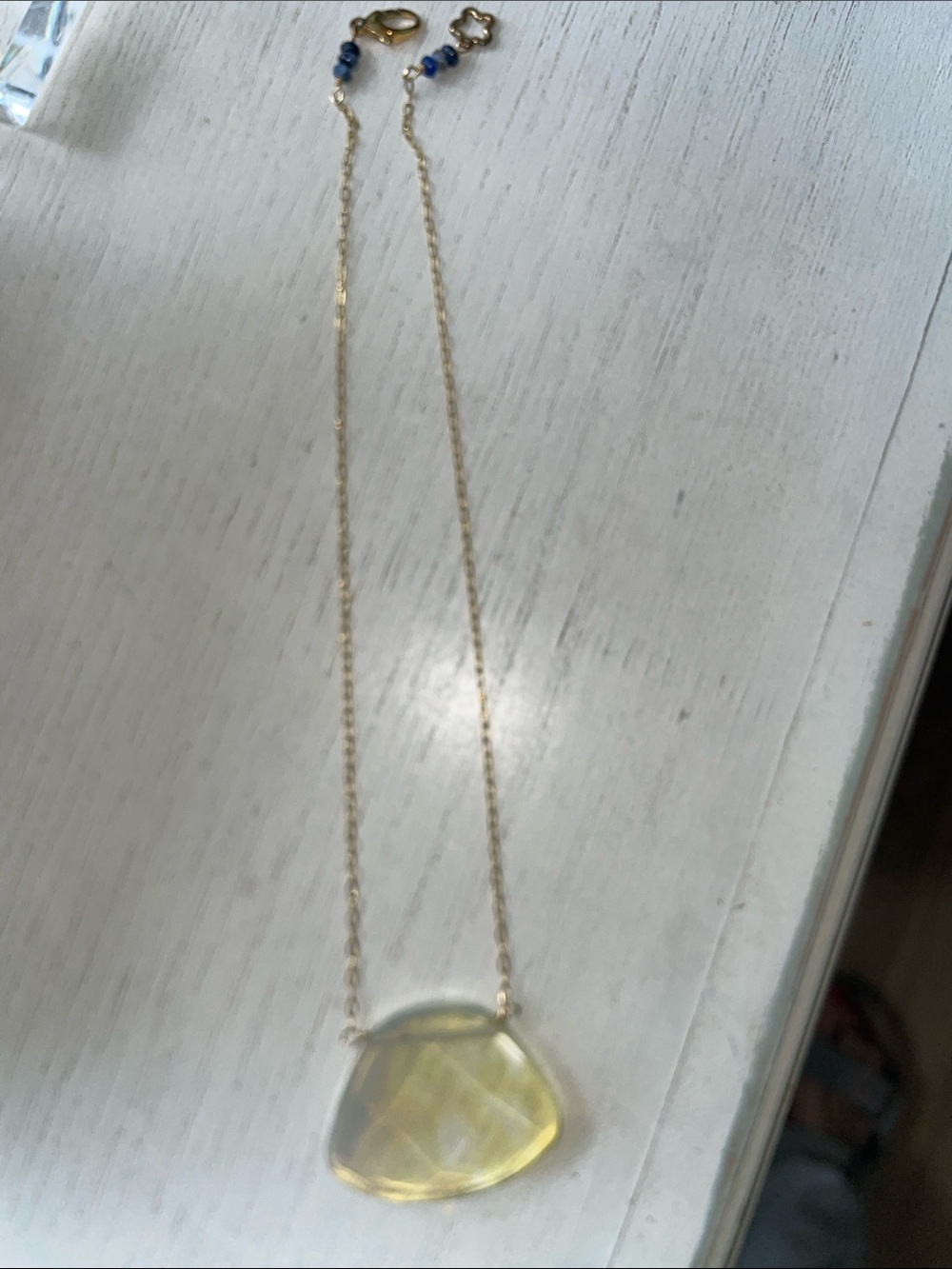Gold Necklace with Pale Yellow Faceted Pendant